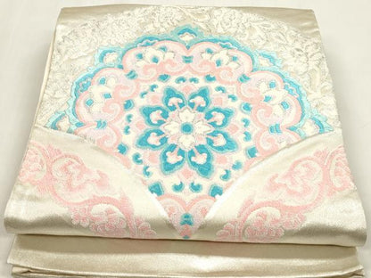 平和屋着物◎西陣 小寺織物謹製 六通柄袋帯 唐織 正倉院花文 銀糸 証紙付き 正絹 逸品 DAAZ8724qa