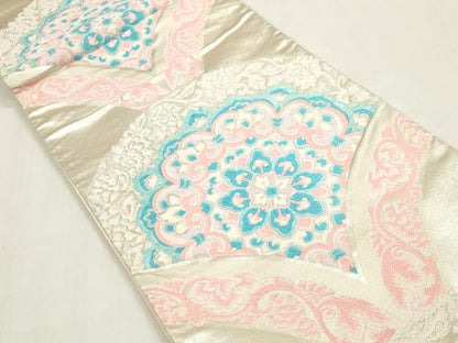 平和屋着物◎西陣 小寺織物謹製 六通柄袋帯 唐織 正倉院花文 銀糸 証紙付き 正絹 逸品 DAAZ8724qa