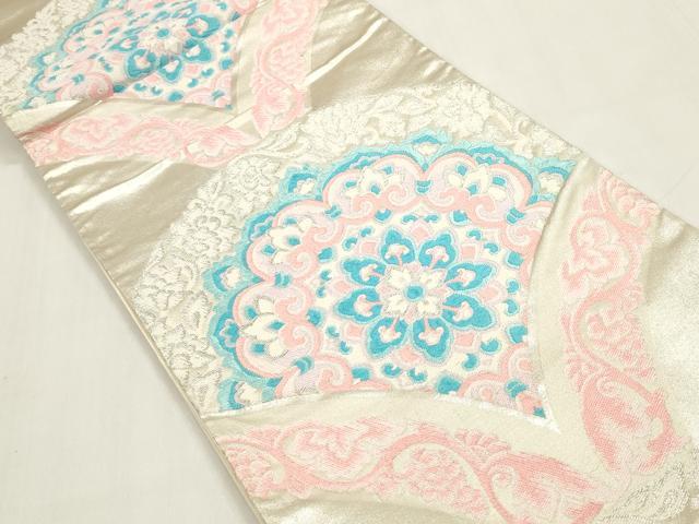 平和屋着物◎西陣 小寺織物謹製 六通柄袋帯 唐織 正倉院花文 銀糸 証紙付き 正絹 逸品 DAAZ8724qa