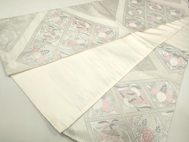 平和屋着物◎六通柄袋帯 花鳥菱文 銀糸 正絹 逸品 DAAZ8770qa