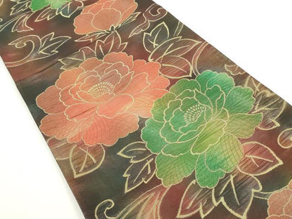 平和屋着物◎六通柄袋帯 ふくれ織 唐草花文 金糸 正絹 逸品 DAAZ8779qa