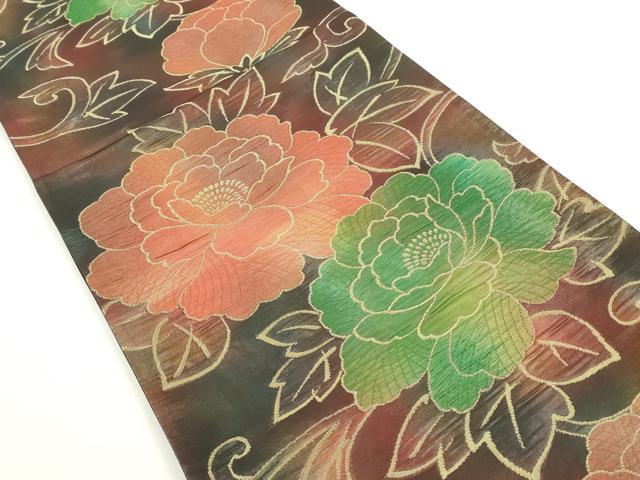 平和屋着物◎六通柄袋帯 ふくれ織 唐草花文 金糸 正絹 逸品 DAAZ8779qa