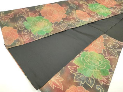 平和屋着物◎六通柄袋帯 ふくれ織 唐草花文 金糸 正絹 逸品 DAAZ8779qa