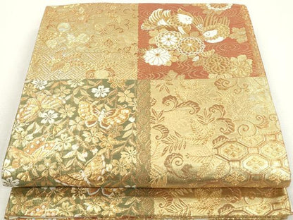 平和屋着物◎六通柄袋帯 唐織 更紗花蝶文 鴛鴦 金糸 正絹 逸品 DAAZ8786qa