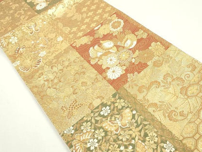 平和屋着物◎六通柄袋帯 唐織 更紗花蝶文 鴛鴦 金糸 正絹 逸品 DAAZ8786qa