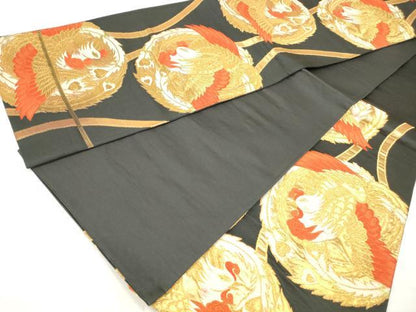 平和屋着物◎六通柄袋帯　唐織　立涌鳳凰文　黒地　金糸　正絹　逸品　DAAZ8831qa