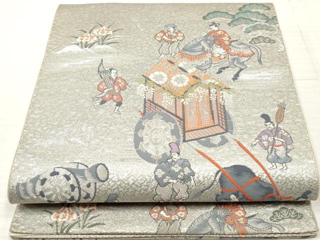平和屋着物◎六通柄袋帯 御所車人物文 プラチナ箔 正絹 逸品 DAAZ8841qa