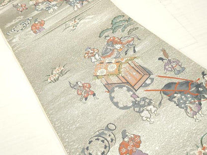 平和屋着物◎六通柄袋帯 御所車人物文 プラチナ箔 正絹 逸品 DAAZ8841qa