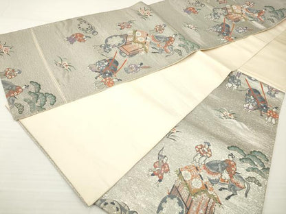 平和屋着物◎六通柄袋帯 御所車人物文 プラチナ箔 正絹 逸品 DAAZ8841qa
