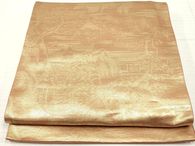 平和屋着物◎六通柄袋帯 風景文 金糸 正絹 逸品 DAAZ8849qa