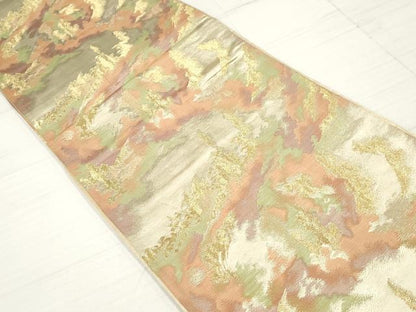 平和屋着物◎六通柄袋帯 幾何学文 金糸 正絹 逸品 DAAZ8851qa