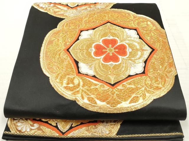 平和屋着物◎六通柄袋帯 正倉院花文 黒地 金銀糸 正絹 逸品 DAAZ8855qa