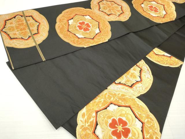 平和屋着物◎六通柄袋帯 正倉院花文 黒地 金銀糸 正絹 逸品 DAAZ8855qa