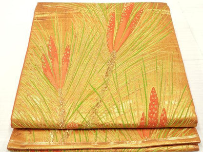 平和屋着物◎六通柄袋帯　草花文　つくし　金糸　正絹　逸品　DAAZ8858qa