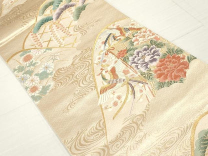 平和屋着物◎六通柄袋帯　鳳凰花文　金糸　正絹　逸品　DAAZ8864qa