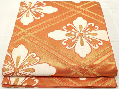 平和屋着物◎全通柄 本袋帯 花菱文 金糸 正絹 逸品 DAAZ8867qa