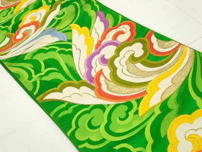 平和屋着物◎六通柄袋帯　唐織　幾何学文　金糸　正絹　逸品　DAAZ8872qa