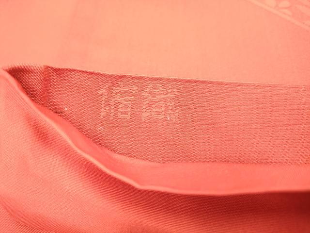 平和屋着物◎全通柄袋帯　縮織　更紗花鳥文　猩々緋色　正絹　逸品　DAAZ8883qa
