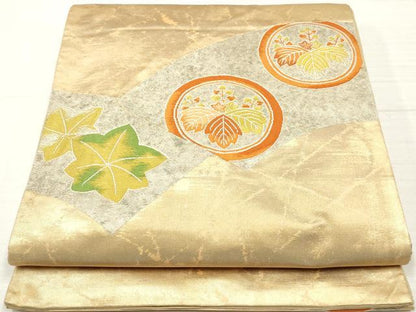 平和屋着物◎太鼓柄袋帯　地紙桐楓文　銀糸　正絹　逸品　DAAZ8886qa