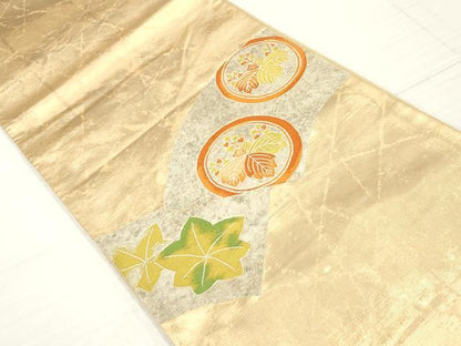 平和屋着物◎太鼓柄袋帯　地紙桐楓文　銀糸　正絹　逸品　DAAZ8886qa