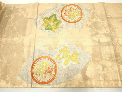 平和屋着物◎太鼓柄袋帯　地紙桐楓文　銀糸　正絹　逸品　DAAZ8886qa