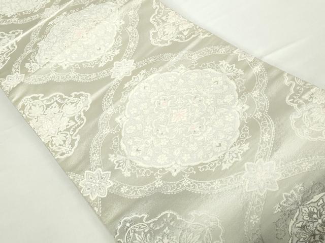 平和屋着物◎六通柄袋帯 更紗花文 銀糸 正絹 逸品 DAAZ8891qa