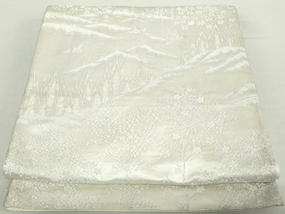 平和屋着物◎六通柄　京袋帯　風景飛鳥花文　銀糸　正絹　逸品　DAAZ8892qa