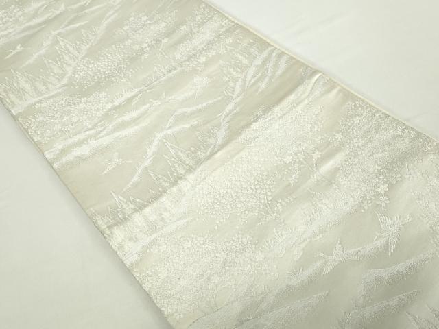 平和屋着物◎六通柄 京袋帯 風景飛鳥花文 銀糸 正絹 逸品