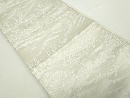 平和屋着物◎六通柄　京袋帯　風景飛鳥花文　銀糸　正絹　逸品　DAAZ8892qa