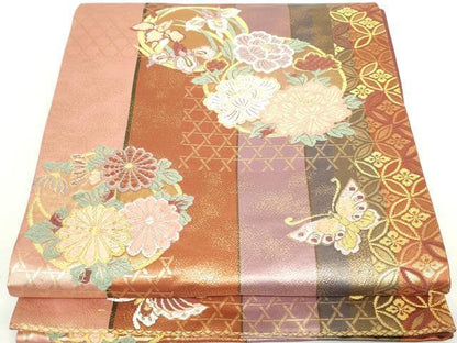 平和屋着物◎六通柄袋帯　唐織　花蝶丸間道　金糸　正絹　逸品　DAAZ8900qa