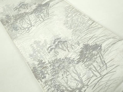 平和屋着物◎六通柄袋帯　樹林文　銀糸　正絹　逸品　DAAZ8904qa