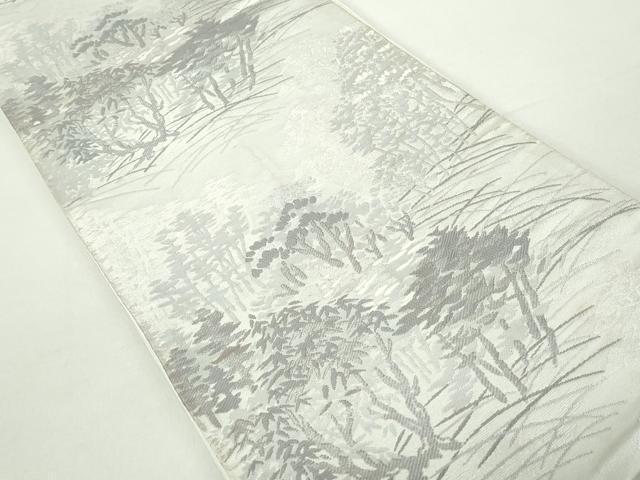 平和屋着物◎六通柄袋帯　樹林文　銀糸　正絹　逸品　DAAZ8904qa
