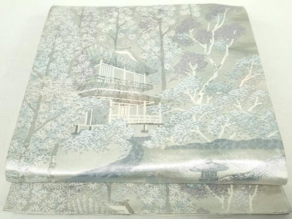 平和屋着物◎六通柄袋帯　錦袋嵯峨野　銀糸　正絹　逸品　DAAZ8905qa