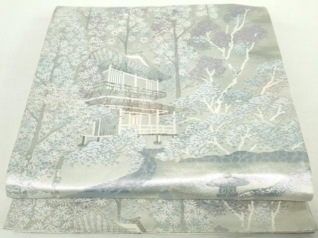 平和屋着物◎六通柄袋帯　錦袋嵯峨野　銀糸　正絹　逸品　DAAZ8905qa