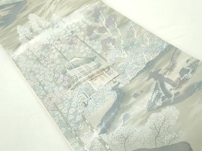 平和屋着物◎六通柄袋帯　錦袋嵯峨野　銀糸　正絹　逸品　DAAZ8905qa