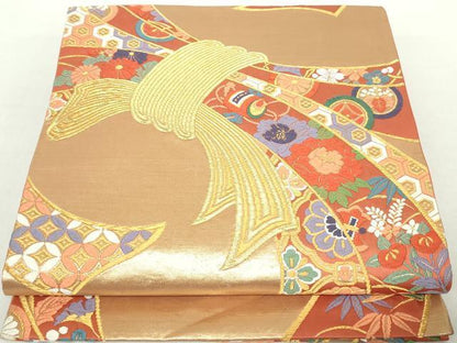 平和屋着物◎六通柄袋帯　唐織　束ね熨斗花文　金糸　正絹　逸品　DAAZ8910qa