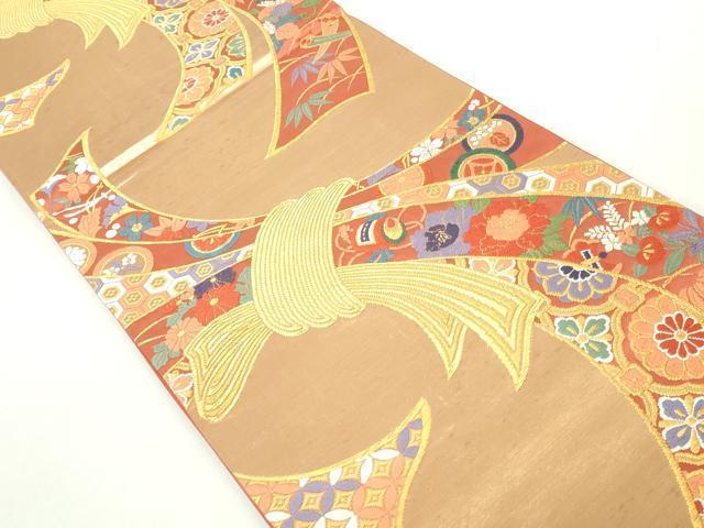 平和屋着物◎六通柄袋帯　唐織　束ね熨斗花文　金糸　正絹　逸品　DAAZ8910qa