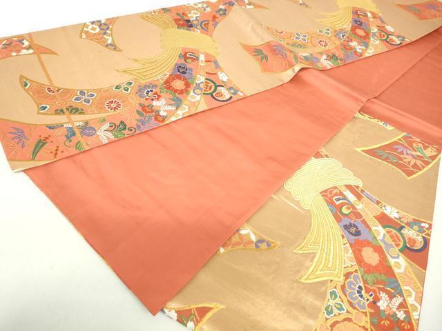 平和屋着物◎六通柄袋帯　唐織　束ね熨斗花文　金糸　正絹　逸品　DAAZ8910qa