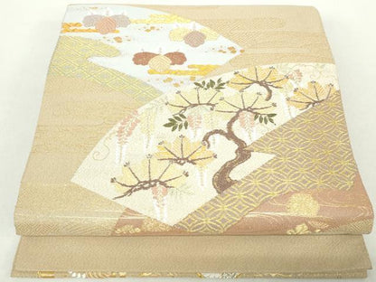 平和屋着物◎綴れ　太鼓柄袋帯　地紙枝松文　金糸　正絹　逸品　DAAZ8913qa