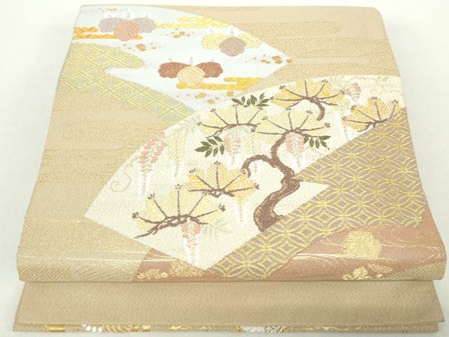 平和屋着物◎綴れ　太鼓柄袋帯　地紙枝松文　金糸　正絹　逸品　DAAZ8913qa