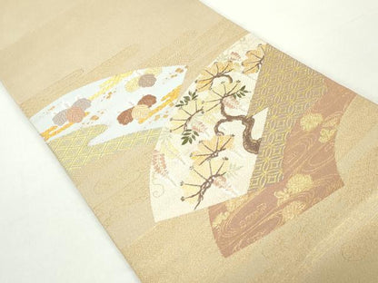平和屋着物◎綴れ　太鼓柄袋帯　地紙枝松文　金糸　正絹　逸品　DAAZ8913qa