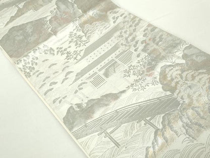 平和屋着物◎六通柄袋帯　渡橋風景文　彩京錦　プラチナ箔二重　正絹　逸品　DAAZ8914qa