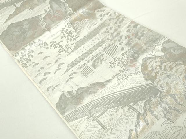 平和屋着物◎六通柄袋帯　渡橋風景文　彩京錦　プラチナ箔二重　正絹　逸品　DAAZ8914qa
