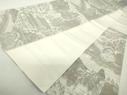 平和屋着物◎六通柄袋帯　渡橋風景文　彩京錦　プラチナ箔二重　正絹　逸品　DAAZ8914qa