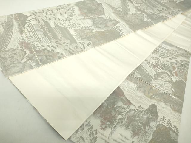 平和屋着物◎六通柄袋帯　渡橋風景文　彩京錦　プラチナ箔二重　正絹　逸品　DAAZ8914qa