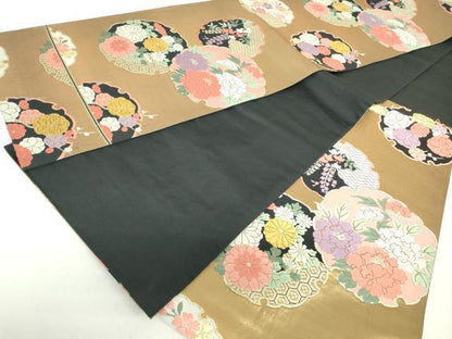 平和屋着物◎六通柄袋帯　唐織　桃山元禄　雪輪花文　金糸　正絹　逸品　DAAZ8918qa
