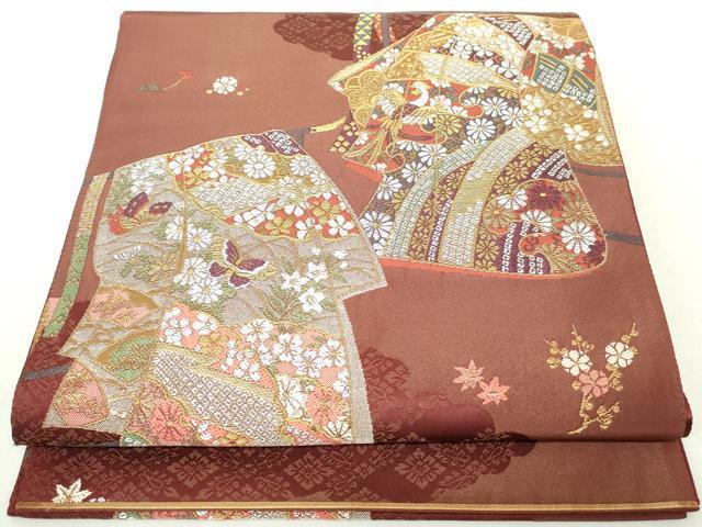 平和屋着物◎六通柄袋帯　唐織　几帳鳳凰花文　金糸　正絹　逸品　DAAZ8930qa