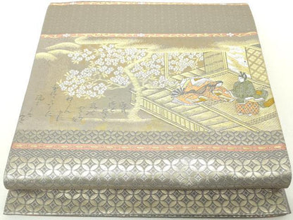 平和屋着物◎六通柄袋帯　人物風景文　金糸　引箔　正絹　逸品　DAAZ8931qa