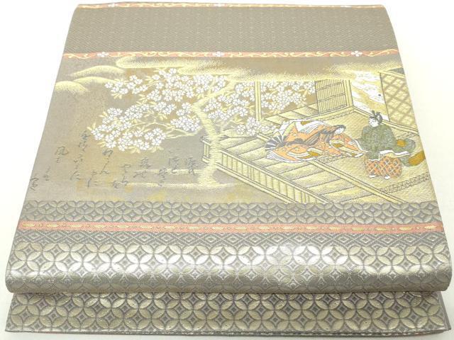 平和屋着物◎六通柄袋帯　人物風景文　金糸　引箔　正絹　逸品　DAAZ8931qa