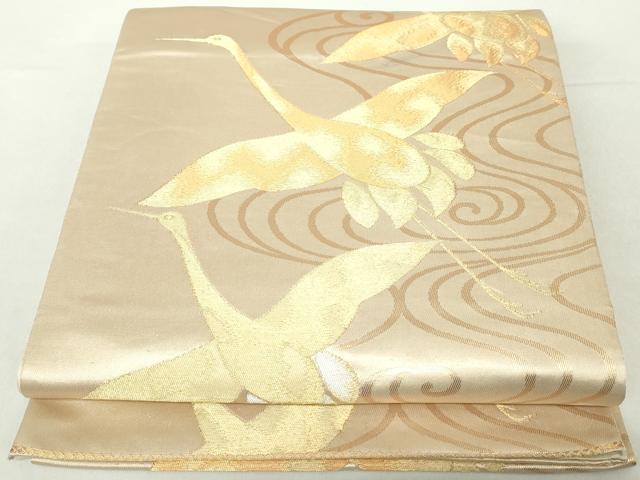 平和屋着物◎六通柄袋帯 流水飛鶴文 金銀糸 正絹 逸品